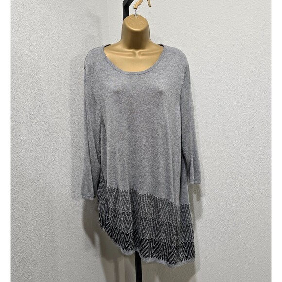 Asymmetrical Scoop Neck Sweater Womens 3X Plus Gray Aztec Chevron Office Casual - Picture 1 of 7